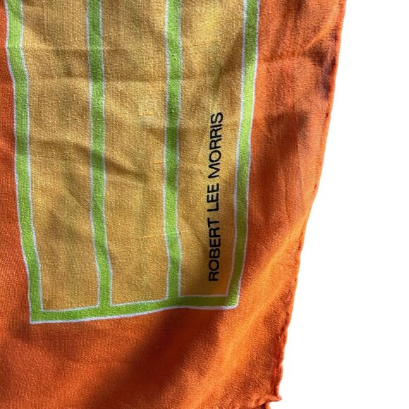 Vintage Robert Lee Morris Geometric 100% Silk Scarf Women One Size Orange Green - Picture 2 of 5